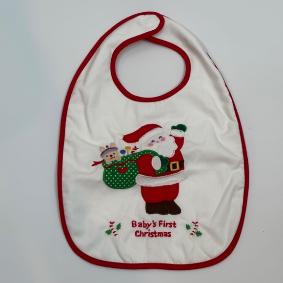 VTG 90s House of Hattan Xmas Bib Babys First Christmas Holiday Santa Embroidered - Picture 8 of 8